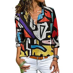 Blouses Pour La Mode FéMinine, Chemises BoutonnéEs DéContractéEs à Manches Longues Tops Chemisiers Henley à Col En V Avec Imprimé Floral (4XL,Couleur 1) - Publicité