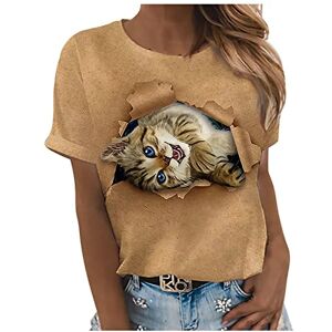 Komiseup T-shirt pour femme avec imprimé chat 3D Décontracté Col rond Manches longues Motif chat mignon Pull à manches longues Loisirs, A03 T-shirt à manches courtes avec imprimé chat 3D Kaki, L - Publicité