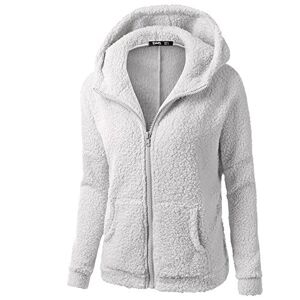 Wtouhe Femmes Manteau Cardigan à Capuche en Peluche Manches Longues Couleur Unie Blouson Veste Outwear Casual Chaud Automne Hiver Parka Hoodie - Publicité