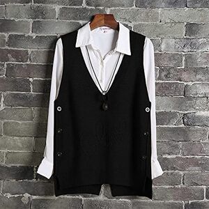 VBHJK Gilet sans Manches Femme,Col en V Femmes Gilet Tricoté Boutons Latéraux Couleur Unie Conception Irrégulière Lettre Amour Jacquard Débardeur Décontracté Pull Vintage Gilet sans Manches 3XL Noir - Publicité