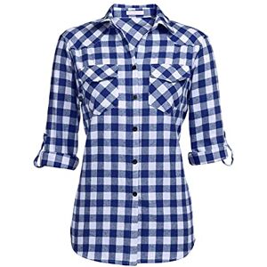 UNibelle Chemise à carreaux pour femme avec boutonnière courte/manches longues Oktoberfest Blouse à carreaux Tunique en coton décontracté col en V, Bleu clair (une taille plus petite pour Slim Fit), L - Publicité