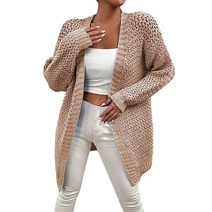 L9WEI Cardigan pour femme, automne et hiver, en tricot, ample et doux, manteau avec capuche, léger, ouvert sur le devant, X01 kaki, M - Publicité