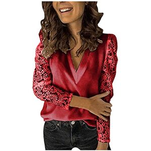 HAOLEI Chemises Femmes Dentelle Chic Sexy Col V Manches Longues Impression Ample Casual Hauts Tops Couleur Unie Chemise Tunique Automne Pullover T-Shirts pour Soiree Mariage ExtéRieur - Publicité