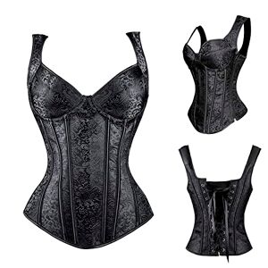 Generic Corset Sexy Femme Col V- Bustier Femme Bretelles Spaghetti-Top Corset Femme Bustier Jacquard Grande Taille Shapewear Rétro pour Goth Renaissance Cour Victorien Halloween Carnaval Punk Médiévale - Publicité