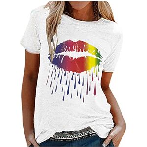 T-Shirt Femmes Sunshine Tshirt Été T-Shirt Décontracté Col Rond Manches Courtes T-Shirts Lettre Imprimé Blouse Tops T-Shirts d'été pour Femmes col en O (21-White, XXL) - Publicité