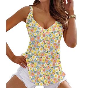 ORANDESIGNE Debardeur Femme Sexy Chic Et Élégant Top Ete Ample Fluide Débardeur Fleurs Imprimé Tee Shirt sans Manche Col V Haut Décontracté Chemisier Épaules Dénudées Bretelles Chemise A 15 XXL - Publicité