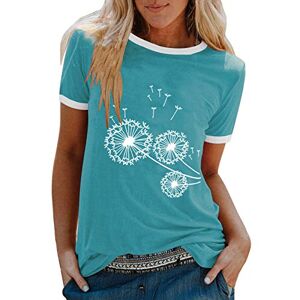 Haut à manches courtes pour femmes T-shirt d'été à manches courtes imprimé Vintage T-shirt décontracté rond chemisier pour femmes T-shirt décontracté à manches courtes pour femme (11-Blue, M) - Publicité