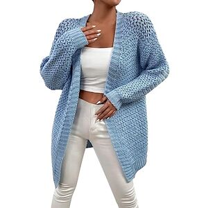 L9WEI Cardigan pour femme, automne et hiver, en tricot, ample et doux, manteau avec capuche, léger, ouvert sur le devant, X01 bleu ciel, XL - Publicité