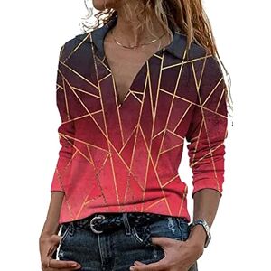 LKNBLIL T-Shirt à Manches Longues Encolure en V Style décontracté sur Le Devant Motif Floral Tunique Chemisier Henley pour Femme (XL, Rouge) - Publicité