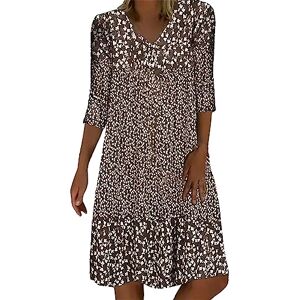 WVONIF Tunique Femme Longue sans Manche Robe Ete Femme Cotton en Line Mi Longue Femmes T-Shirt Robe de Travail Chic et Elegant Décontractée Couleur Unie Manche Courte Jupe Vêtements Robe Année 20 - Publicité