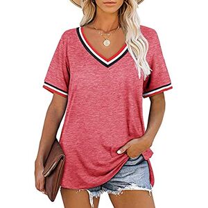 T-Shirts décontractés à Manches courtes pour Femmes Blouse Sweat-Shirts Tuniques T-shirt d'été à manches courtes T-shirt à rayures Tshirt Femme Grande Taille Top ete Tee Shirt Long (07-Pink-B, XXL) - Publicité