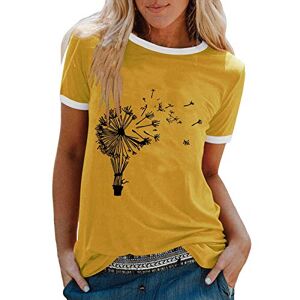 Haut à manches courtes pour femmes T-shirt d'été à manches courtes imprimé Vintage T-shirt décontracté rond chemisier pour femmes T-shirt décontracté à manches courtes pour femme (22-Yellow, XXXL) - Publicité