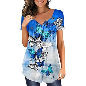 BSWFA Tunique Plage Femme, Fleurs Col en V Haut D'été Décontracté Ample Grande Taille Tuniques Hauts Chemise Longue Chemisier Haut à Manches Courtes Blouse Femme Chic et élégant Z01I-Bleu foncé XXL - Publicité