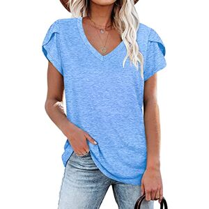 PLOKNRD T Shirt Homme d'été pour Femmes Chemises à Manches Courtes et col en V pour Femmes (Bleu Ciel,XXL) - Publicité