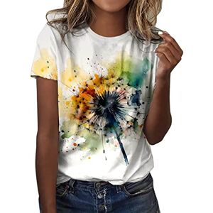 Godom Tee Shirt Femme, T Shirt Femme Blouse Col Rond Oversize Haut Femme Chic et T-Shirt Elegant Femme Haut Libellule Tie Dye Chemisier Femme Manche Courte Base Shirts Blouse Sportswear Tee (Yellow, M) - Publicité