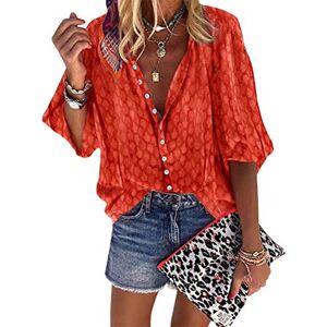 ORANDESIGNE T-Shirt Femme Manches 3/4 Casual Eté Tops Col V Hauts Blouse Chic Tee Shirt Chemise Grande Taille Décontractée Top Z1 Orange 42 - Publicité