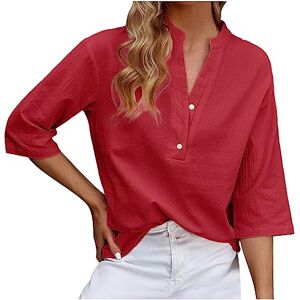 Générique 224 Chemise Lin Femme Chemisier Coton Et Lin pour Femmes Grande Taille Col en V Bouton Manches 3/4 Tops Couleur Unie Lâche Leger Respirant T-Shirts Pas Cher Casual Coton Lin Tunique Blouse Tops - Publicité