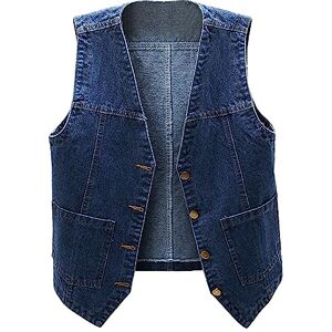 KJDWJKJRF Gilet décontracté en denim sans manches pour femme Veste en jean Sans manches Simple Décontracté Avec poches En jean Coupe décontractée, bleu foncé, XXXL - Publicité