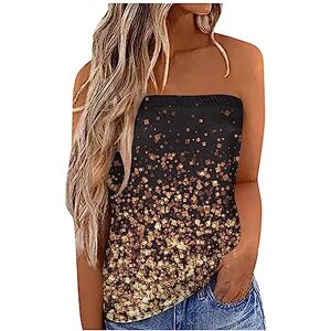 Routefuture Femmes Bustier Bandeau Tops Grande Taille Tops Sexy Été Tunique sans Manches sans Bretelles Vest T-Shirt Floral Debardeur Ample Boho Style Gilet de Plage,4-Or,M - Publicité