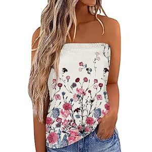 Routefuture Femmes Bustier Bandeau Tops Grande Taille Tops Sexy Été Tunique sans Manches sans Bretelles Vest T-Shirt Floral Debardeur Ample Boho Style Gilet de Plage,1-Rose,M - Publicité