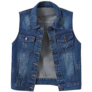 KJDWJKJRF Gilet décontracté en denim sans manches pour femme Veste en jean Sans manches Simple Décontracté Avec poches En jean Coupe décontractée, 01 bleu foncé., XXXL - Publicité