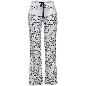 Wtouhe Pantalons Large Femme Grande Taille Pantalon de Pyjama Coton de Serrage Imprimé à Chat Cordon Micro-élastique Pas Cher Pantalon Yoga Sarouel Bohémien Harem Pants Imprimé Floral pour Danse Orientale - Publicité