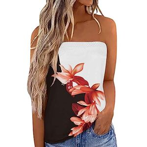 Routefuture Femmes Bustier Bandeau Tops Grande Taille Tops Sexy Été Tunique sans Manches sans Bretelles Vest T-Shirt Floral Debardeur Ample Boho Style Gilet de Plage,1-Vin,M - Publicité