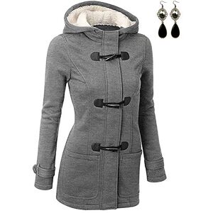 BYD Femmes veste à Capuche Bouton Corne manches Longues Chaud Épais Automne Hiver Slim Fit,XXL,Gris - Publicité