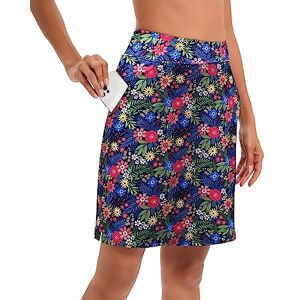 Timuspo Jupe de tennis pour femme Longueur genou Avec short intérieur Taille haute Parfait pour le sport, le golf, la randonnée, Floral, S - Publicité