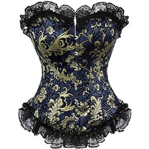 Grebrafan Gothique Corset à Motifs Floraux Dorés et Dentelle Noir EU(42-44) 3XL, Bleu - Publicité