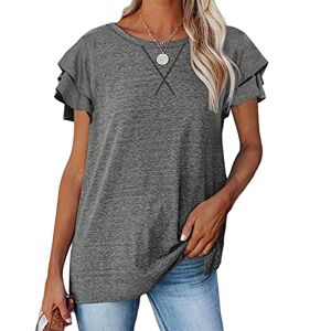 T-Shirts décontractés à Manches courtes pour Femmes Blouse Sweat-Shirts Tuniques T-shirt d'été à manches courtes T-shirt à rayures Tshirt Femme Grande Taille Top ete Tee Shirt Long Tee (17-Grey, S) - Publicité