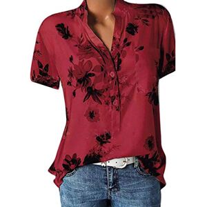 Wtouhe Femmes à Manches Courtes Hauts Talons Imprimés Tops Plage Casual Lâche Blouse Top T Shirt Chemisier Femme Blouse Manches Courte Évasées Top Imprimé Col en V Chemise Boutons - Publicité