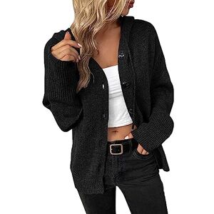 L9WEI Cardigan pour femme, automne et hiver, en tricot, ample et doux, manteau avec capuche, léger, ouvert sur le devant, Noir , M - Publicité