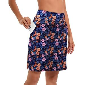 Timuspo Jupe de tennis pour femme Longueur genou Avec short intérieur Taille haute Parfait pour le sport, le golf, la randonnée, Floral clair, XXL - Publicité