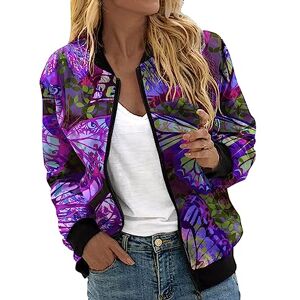 Susenstone Veste Femme Motard Blouson Léger Bomber Blouson Outwear Zippé Couleur unie Imprimé Floral Court Jacket Court Zippé Jacket Slim Fit Avec Poches Automne Hiver Outwear Manteau De Moto Jacket - Publicité