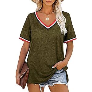 T-Shirts décontractés à Manches courtes pour Femmes Blouse Sweat-Shirts Tuniques T-shirt d'été à manches courtes T-shirt à rayures Tshirt Femme Grande Taille Top ete Tee Shirt (07-Army Green-B, XXL) - Publicité