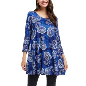 Enmain Tunique Femme à Manches 3/4 Tuniques Top Chic élégant Chemisier Grande Taille Col Rond Imprimée Long Haut Ample pour Femmes,Bleu,2XL - Publicité