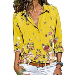 Blouses Pour La Mode FéMinine, Chemises BoutonnéEs DéContractéEs à Manches Longues Tops Chemisiers Henley à Col En V Avec Imprimé Floral (XL,Jaune) - Publicité