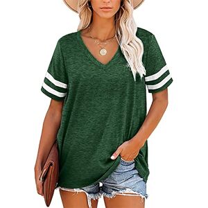 T-shirt d'été rayé à manches courtes pour femmes T-Shirt Femme Col en V T Shirt À Manches Courtes Casual Tee Top Noir Blanc Chic T Shirts T-shirt d'été T-shirt femme col V rayé manches (03-Green-E, M) - Publicité