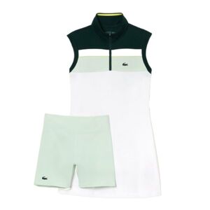 Robes de tennis pour femmes Lacoste Recycled Fiber Tennis Dress with Integrated Shorts - white/green blanc S female - Publicité