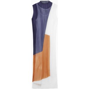 ROBE MIDI PLISSÉE TRANSPARENTE BLEU MARINE / ORANGE / BLANC S female - Publicité