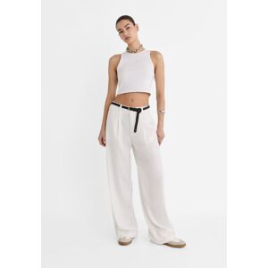 Stradivarius Pantalon en lin avec ceinture  Écru 38