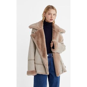 Stradivarius FR Stradivarius Blouson biker double face en fausse fourrure douce  Marron XL - Publicité