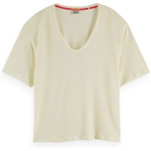 Soft Short Sleeve V Neck T-shirt Beige S Femme Beige S female