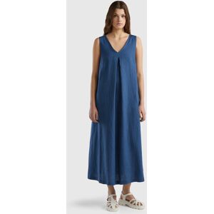 United Colors of Benetton Benetton, Robe Sans Manches En Pur Lin, Bleu Horizon, Femme