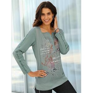 Helline T-shirt femme en coton col tunisien manches longues imprimé - - menthe imprimé MENTHE IMPRIMÉ 46 - Publicité