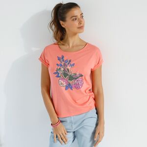 Blancheporte T-shirt Imprimé Placé, Col Rond - Femme Orange 34/36