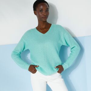 Blancheporte Pull Col V, Maille Anglaise Toucher Mohair - Femme Vert 52