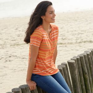 Blancheporte T-shirt Raye Col Tunisien, Manches Courtes - Femme Orange 38/40