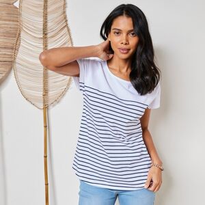 Blancheporte T-shirt rayé manches courtes - BlancheporteUn plastron uni : c'est un joli détail qui change tout sur ce tee-shirt joliment rayé. On l'imagine parfaitement avec un jean, un chino comme une jupe longue pour un look décontracté et féminin à la 